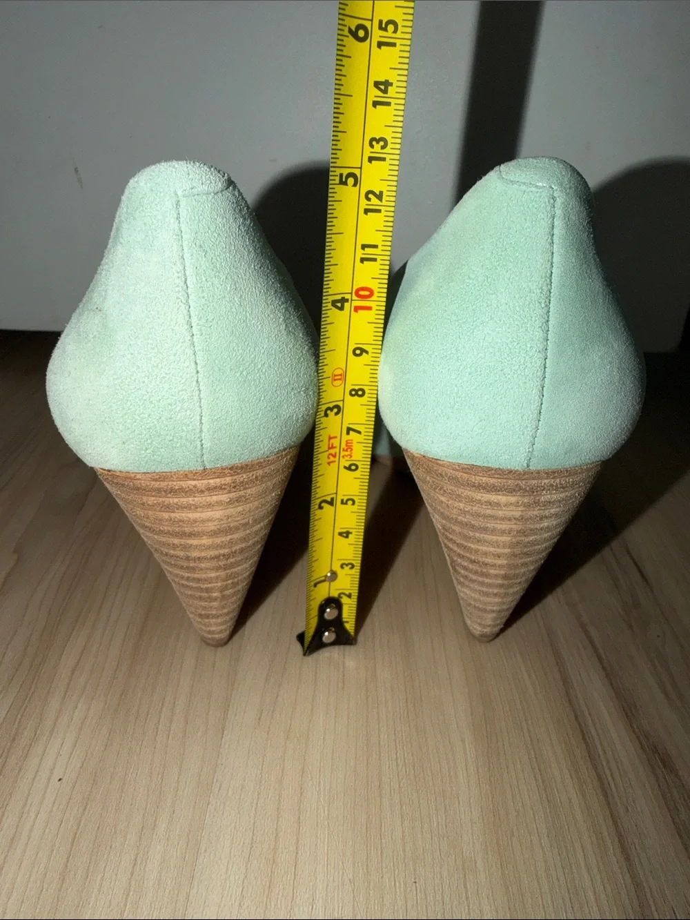 Pierre Hardy Mint Suede Peep-Toe Wedge Pumps